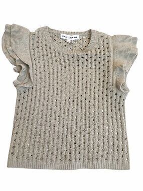 DKNY Girls' Cream Knit Openwork Ruffle Sleeve Sweater Top